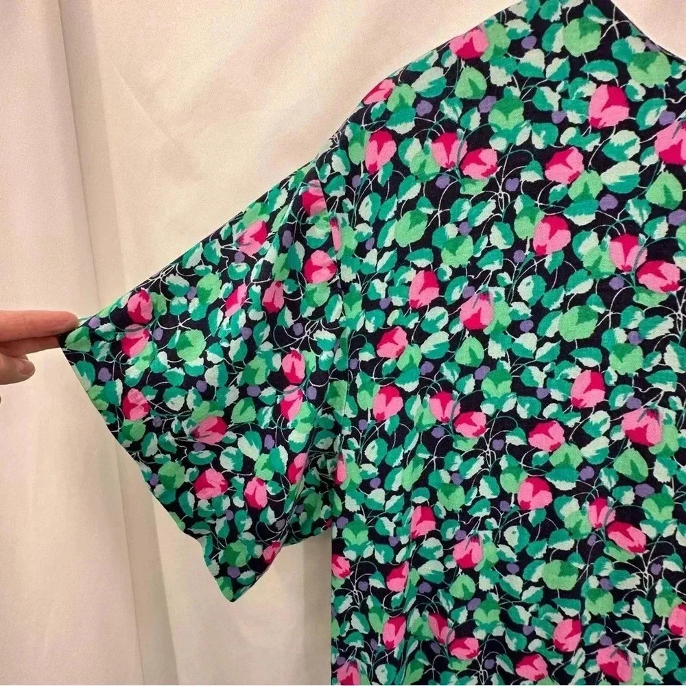 Annabelle Croft Vintage Midi Dress 12 Green Pink Short Sleeve Button Zip Closure - Picture 4 of 10